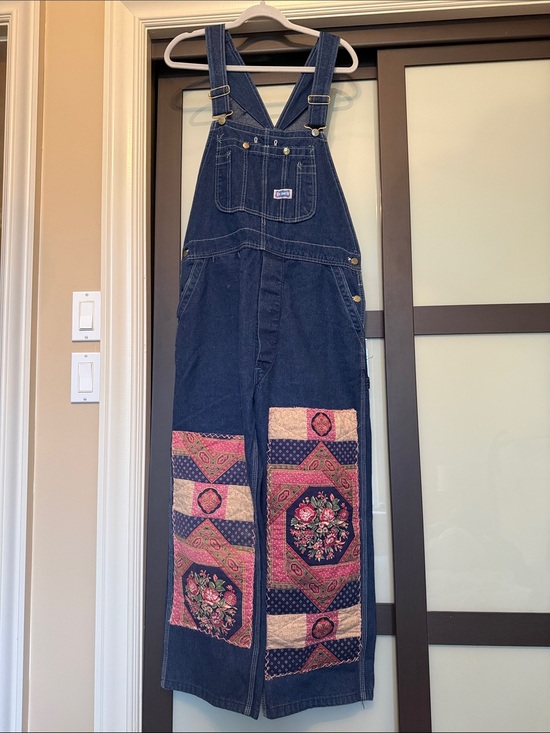 Honeybea Denim - Honeybea Dark Blue Denim Overalls with Patchwork Floral Panels